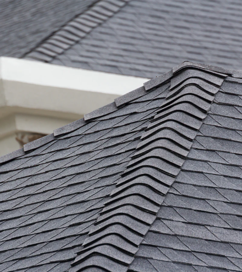 close-up of asphalt shingle roof on family home